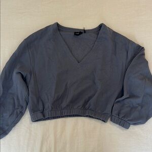 Women's blue V-Neck cropped jacket